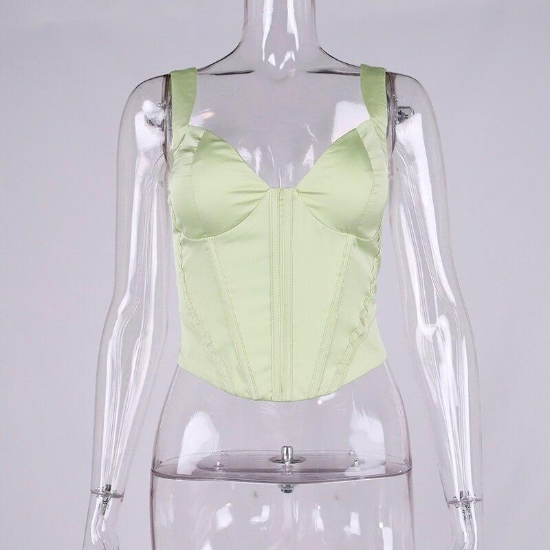 Satin Boned Pads Backless Zipper 2 Layer Stretch Sexy Bodycon Crop Top