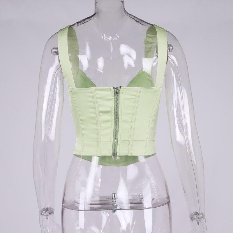 Satin Boned Pads Backless Zipper 2 Layer Stretch Sexy Bodycon Crop Top