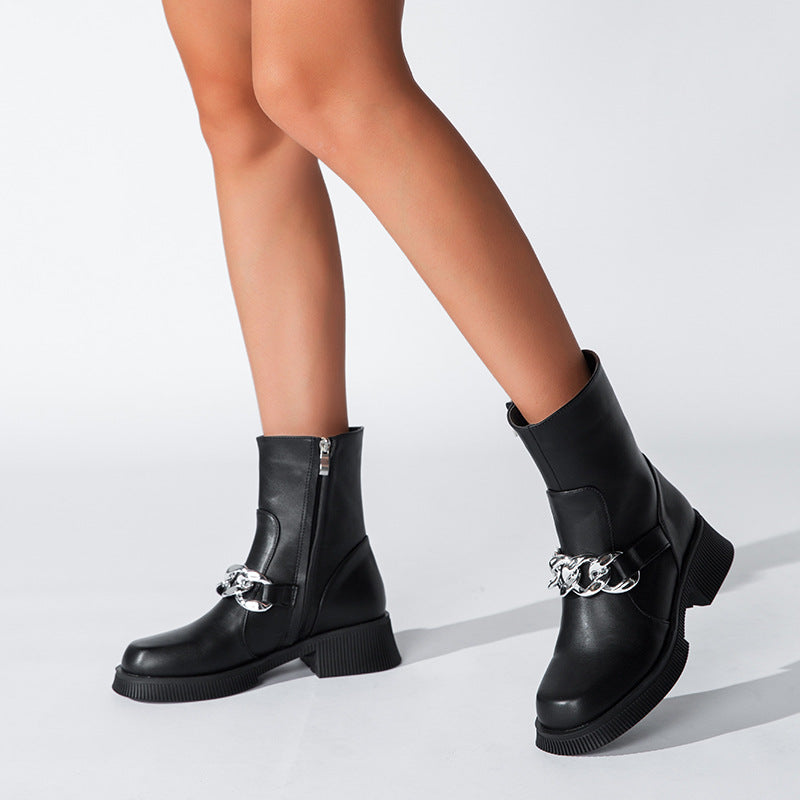 Women's Knight Boots Thick-Soled Retro British Style Short Boots Thick