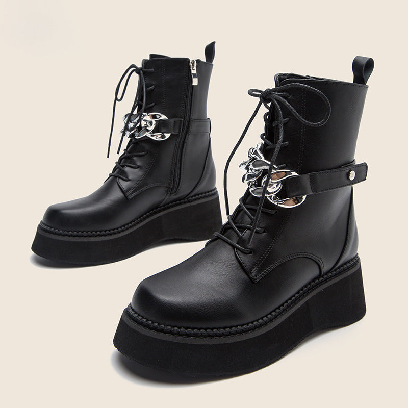 Women's Short Boots British Style Mid-Tube Spring And Autumn Single