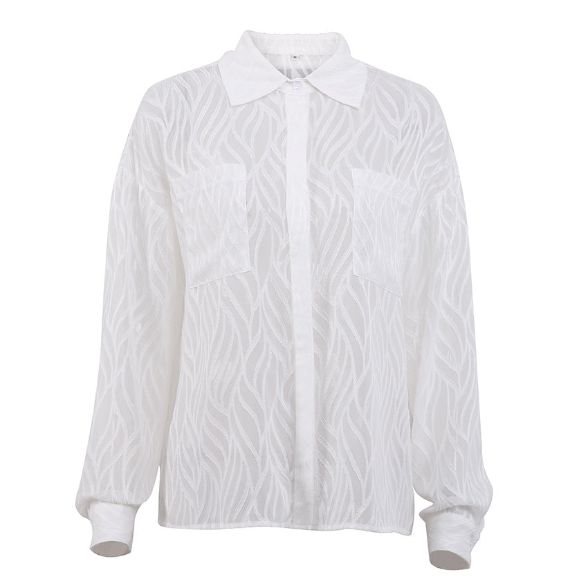 Chiffon Transparent Women Shirt Elegant Thin Lapel Shirts