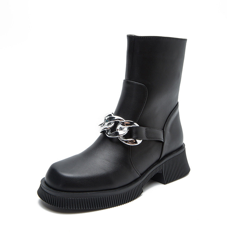 Women's Knight Boots Thick-Soled Retro British Style Short Boots Thick