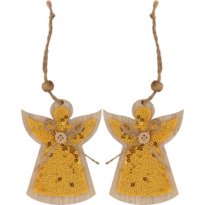 Santa's Choice Collection Wooden Sequins Angel Decoration 2 Pack