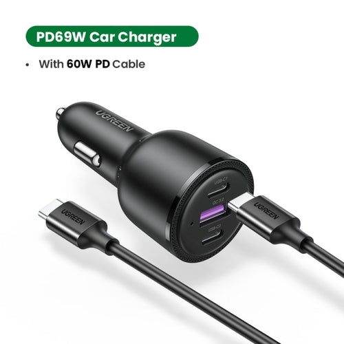 UGREEN 69W Car Charger USB Type C Dual Port PD QC 4.0 3.0 Fast