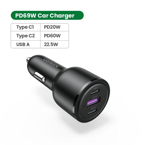 UGREEN 69W Car Charger USB Type C Dual Port PD QC 4.0 3.0 Fast