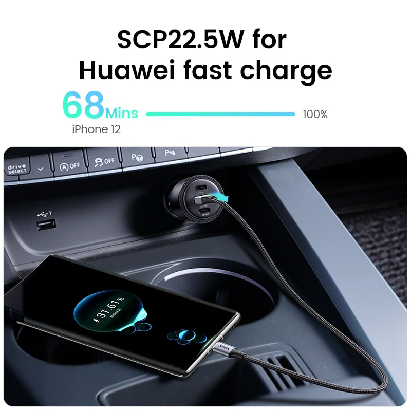 UGREEN 69W Car Charger USB Type C Dual Port PD QC 4.0 3.0 Fast