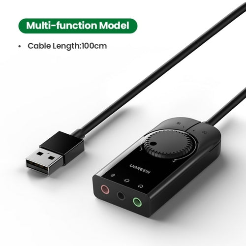 UGREEN Sound Card USB Audio Interface External 3.5mm Microphone Audio
