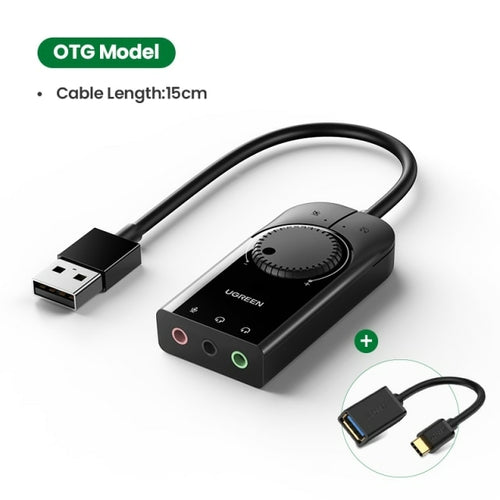 UGREEN Sound Card USB Audio Interface External 3.5mm Microphone Audio