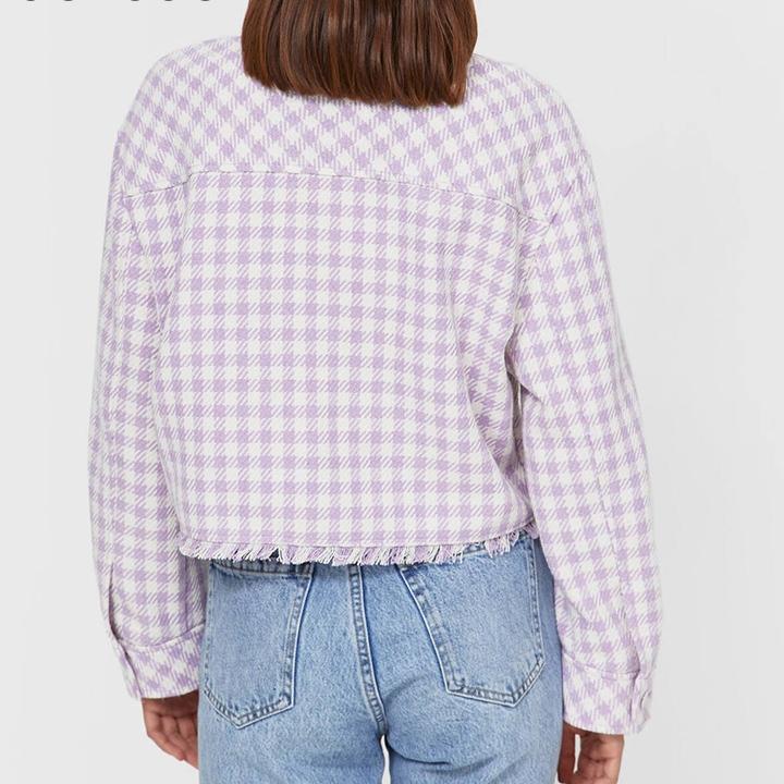 Women Vintage Houndstooth Printed Cropped Coats Turn Down Collar Long