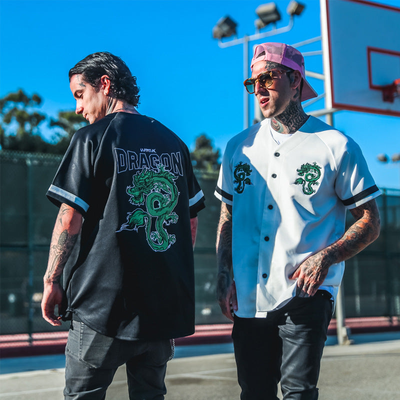 Flying Dragon Embroidered Short Sleeve Shirt