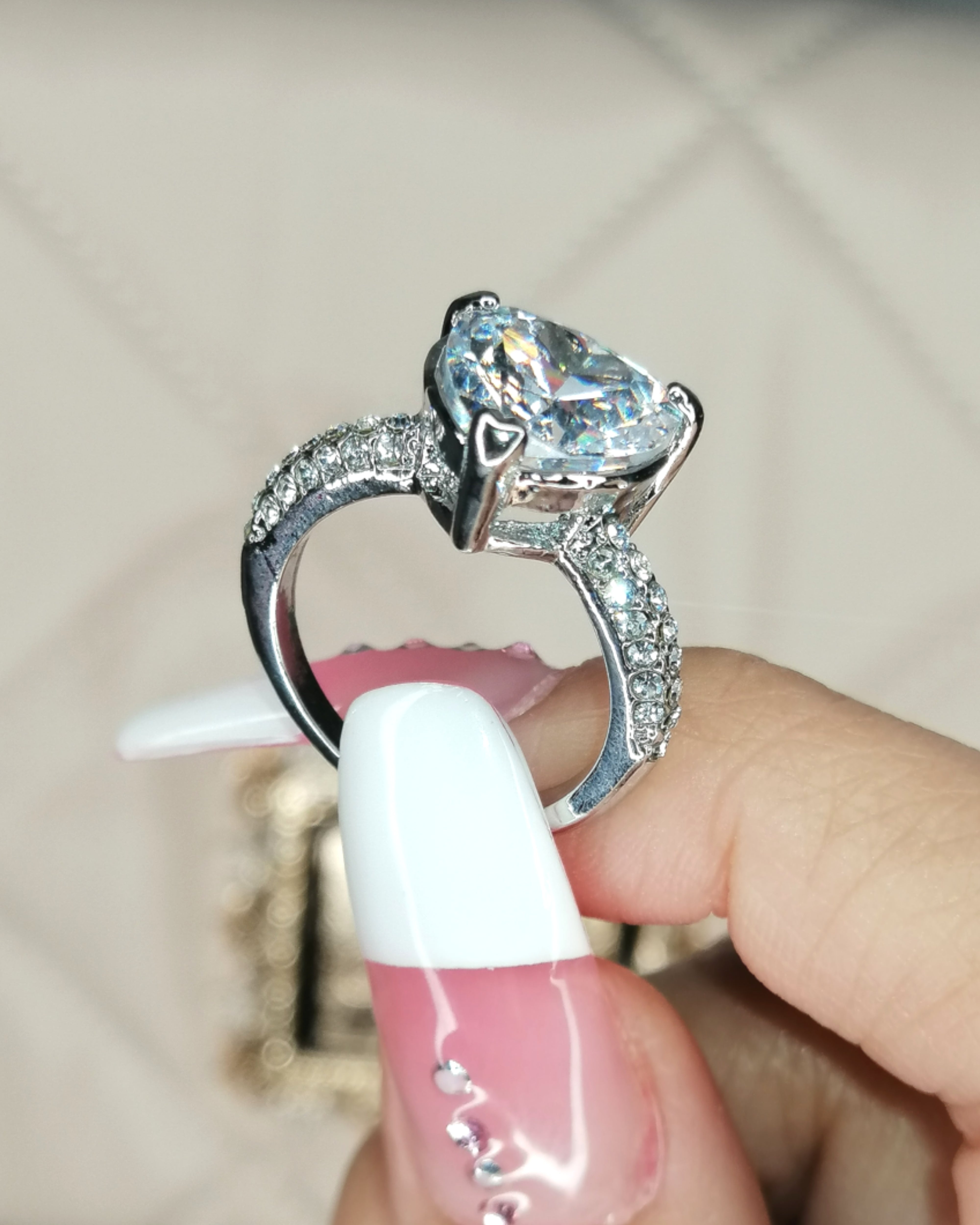 Heart Ice Crushed 925 Sterling Silver & 18 Karats Gold Plated Ring