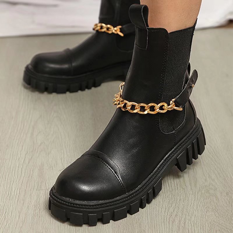 Women Ankle Boots Chunky Low Heels PU Shoes