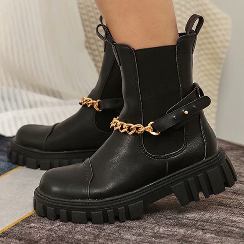 Women Ankle Boots Chunky Low Heels PU Shoes