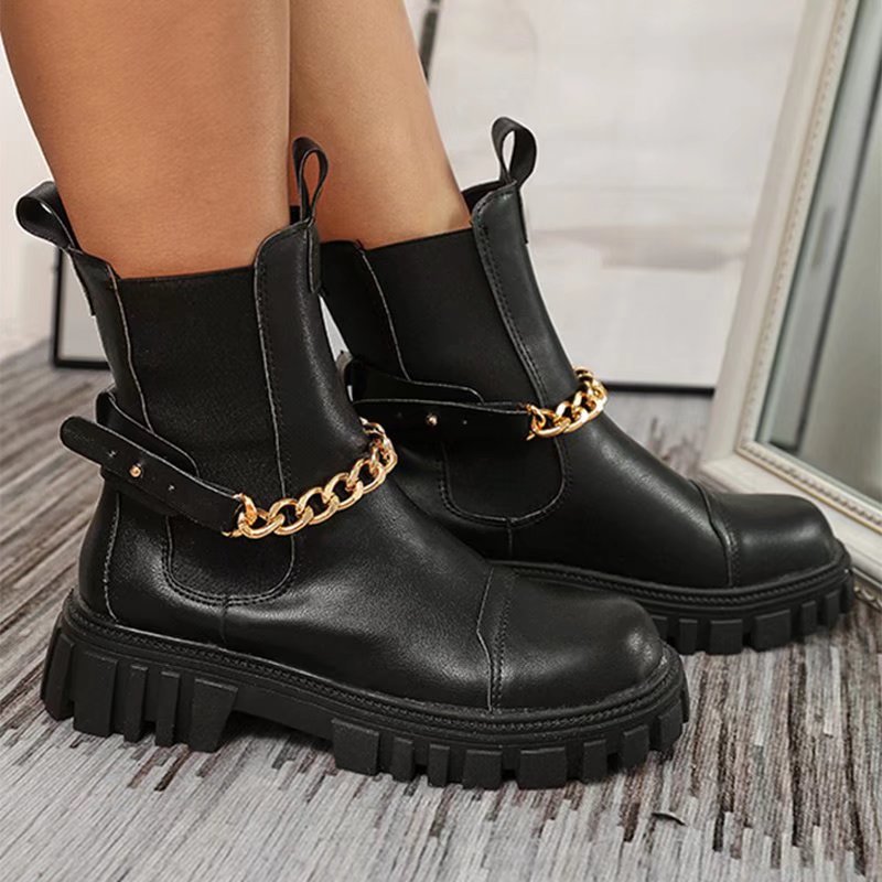 Women Ankle Boots Chunky Low Heels PU Shoes