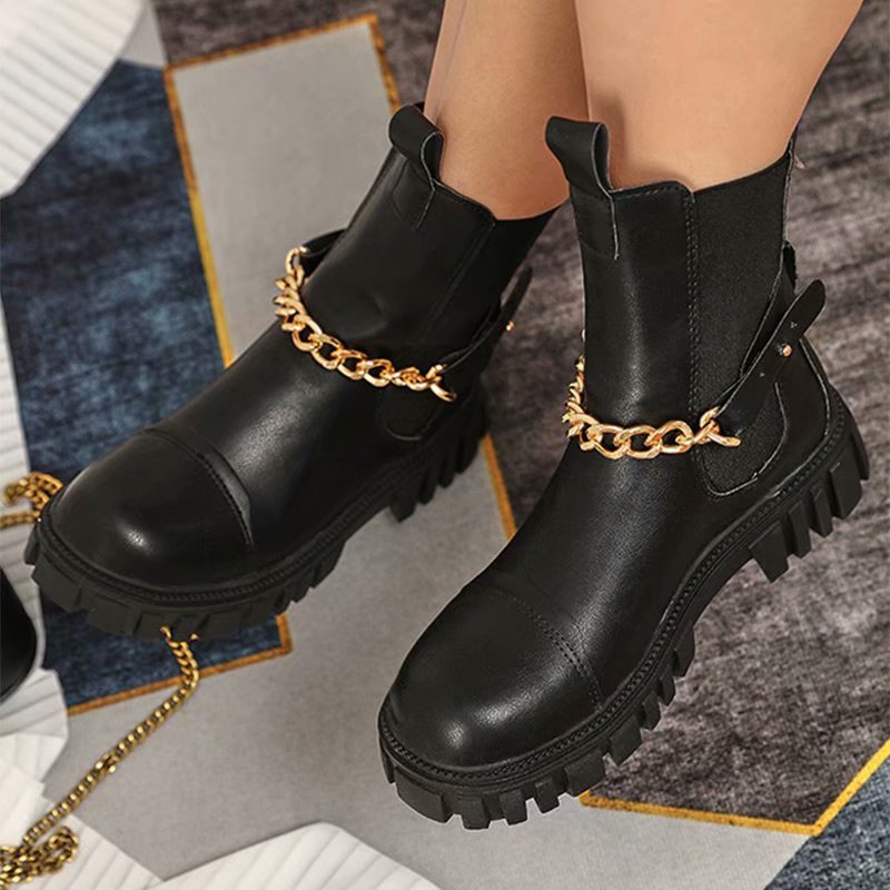 Women Ankle Boots Chunky Low Heels PU Shoes