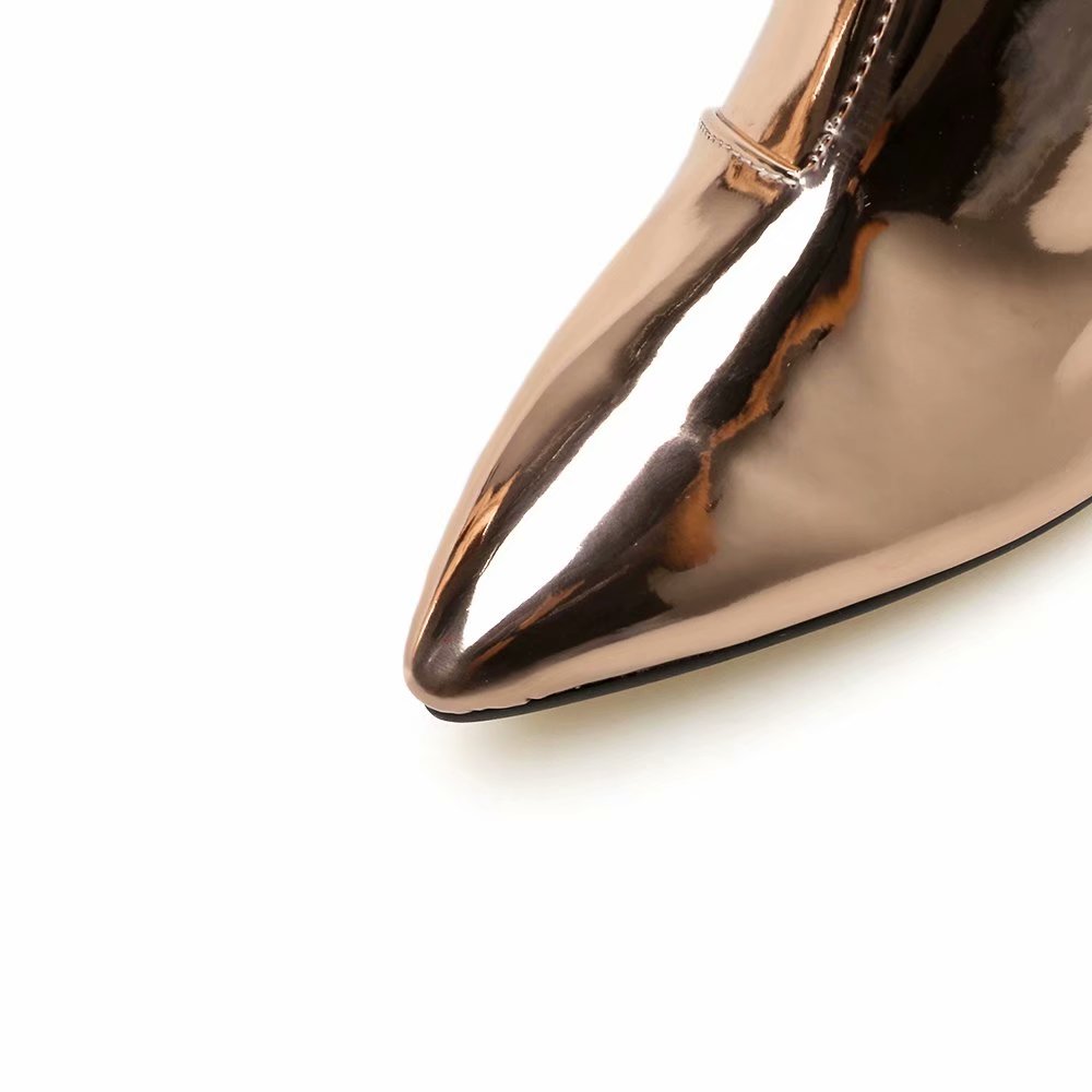 Women's Boots Mirror Color Patent Leather Pointed Toe Thick Heel High