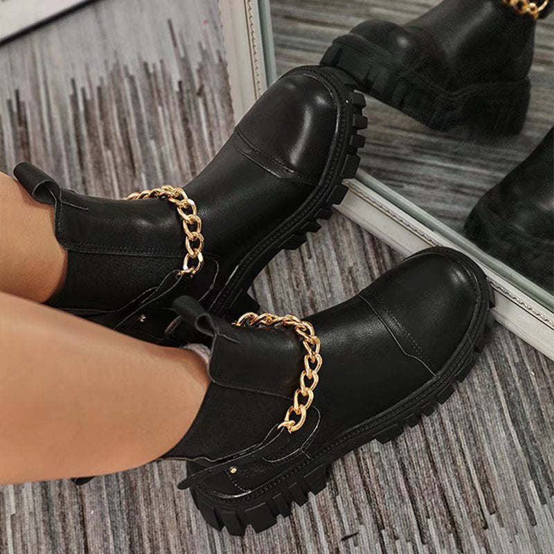 Women Ankle Boots Chunky Low Heels PU Shoes