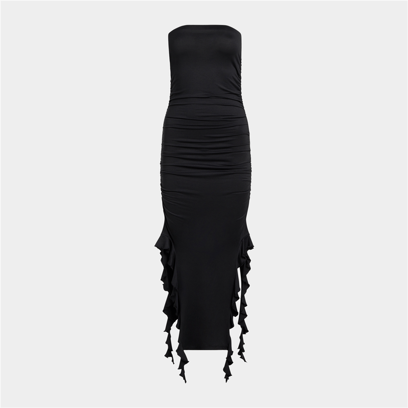 Women's Bandeau Ruffle Dress With Slits