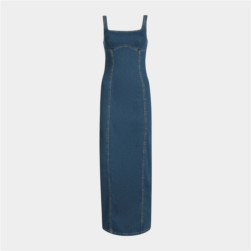 Women's Mid Wash Denim Bodycon Maxi Dress