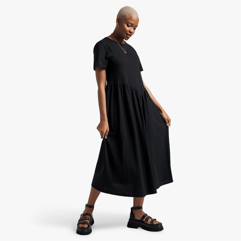 Women's Black Tiered Maxi T-Shirt Dress