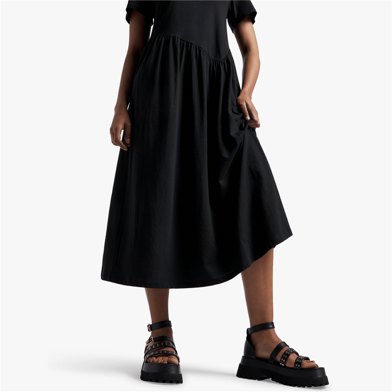 Women's Black Tiered Maxi T-Shirt Dress