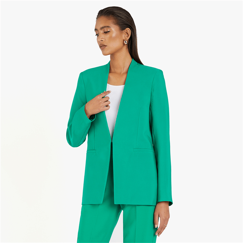 Collarless Blazer Green