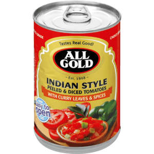 All Gold Indian Style Peeled & Diced Tomatoes With Curry Leaves & Spices 410g - myhoodmarket