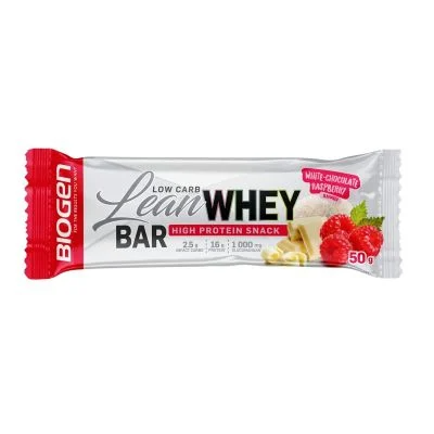 Biogen Lean Whey Bar 50g, Rasp White Choc