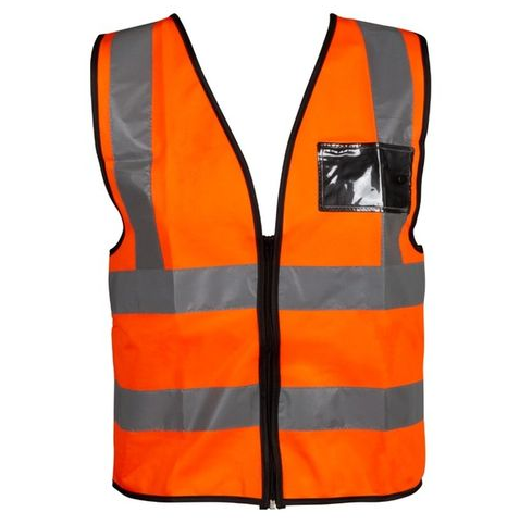 Hennox V023O- S Reflective Zip and ID Pouch Vest - Orange (Small)