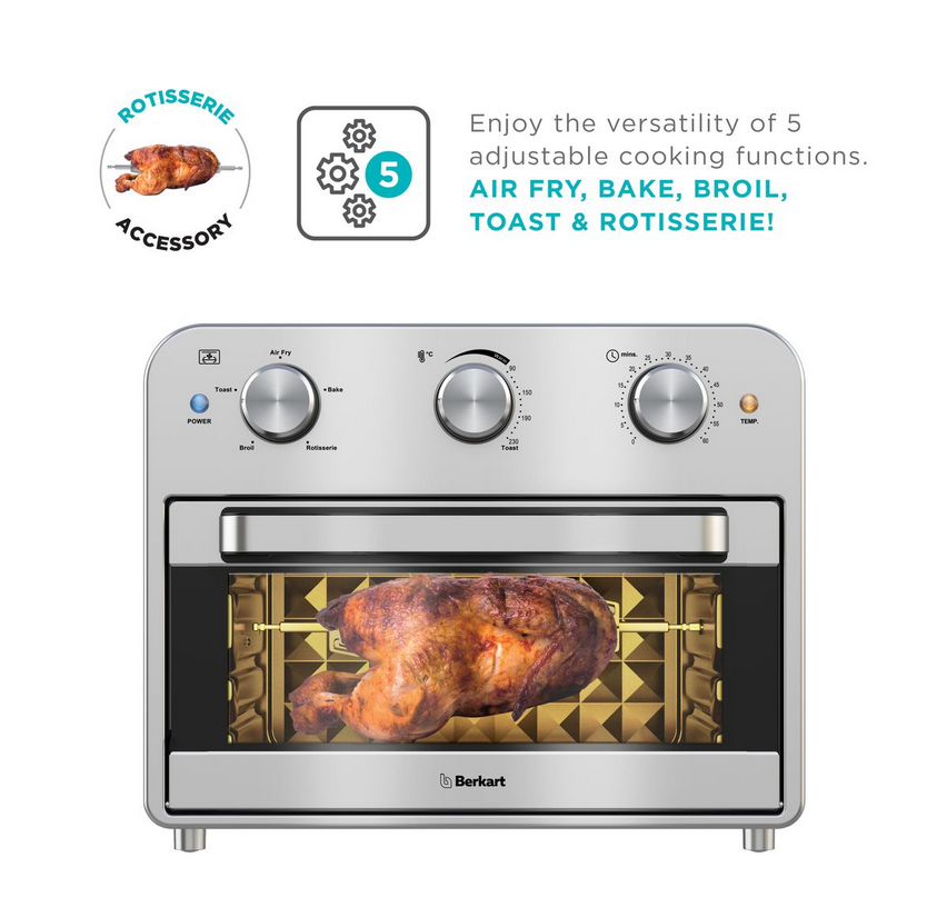 Berkart 23L Air Fryer with Rotisserie - Stainless Steel