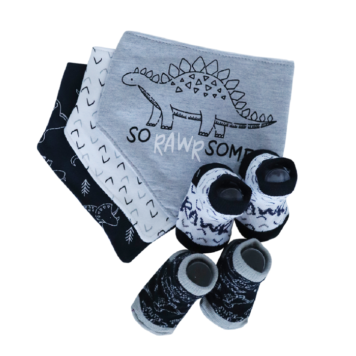 Snuggletime Bandana Bibs & Sock Set 5 Piece Grey & Black