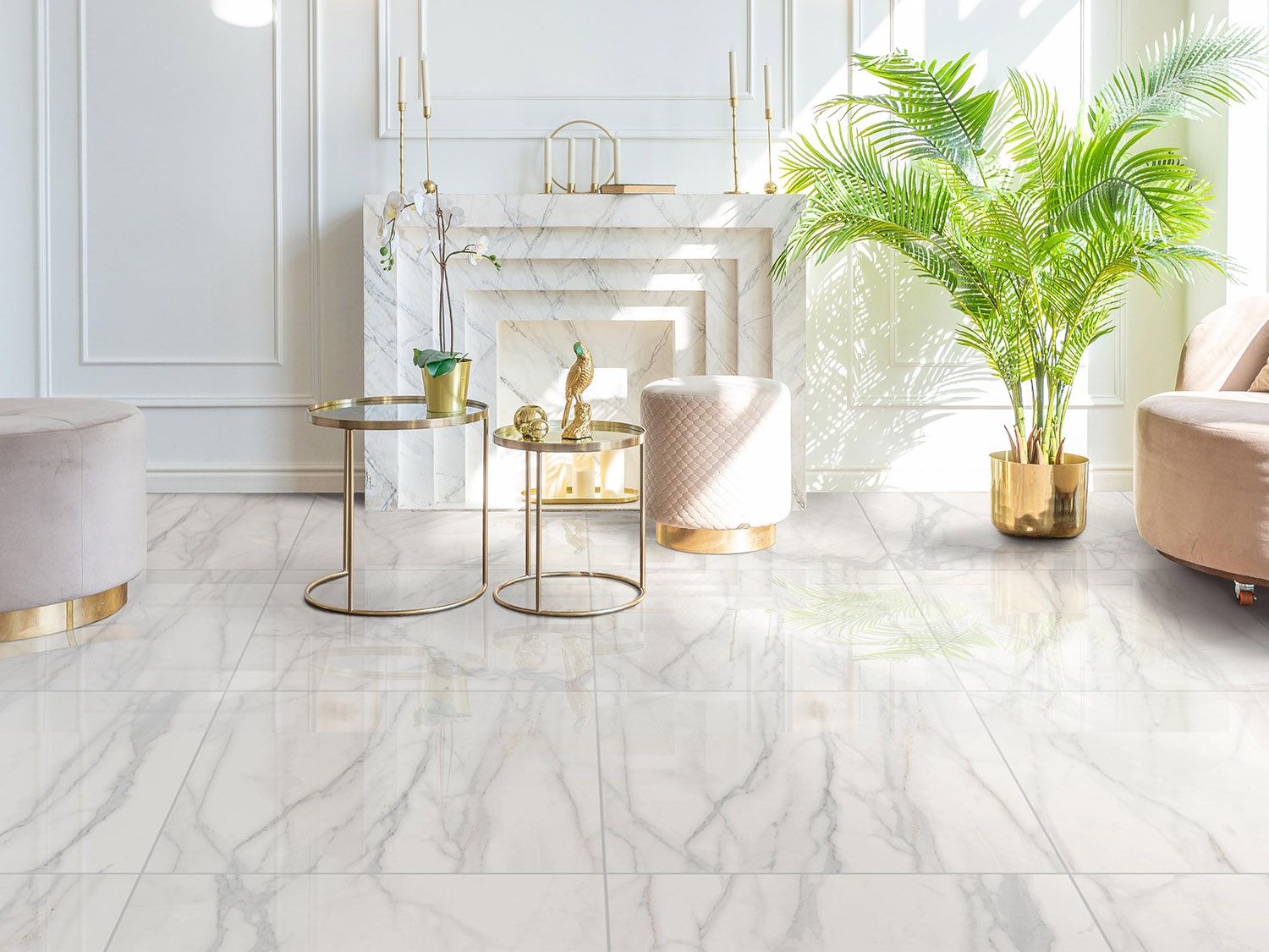 Michelangelo White EcoTec Rectified Poilished Porcelain Floor Tile - 790 x 790mm