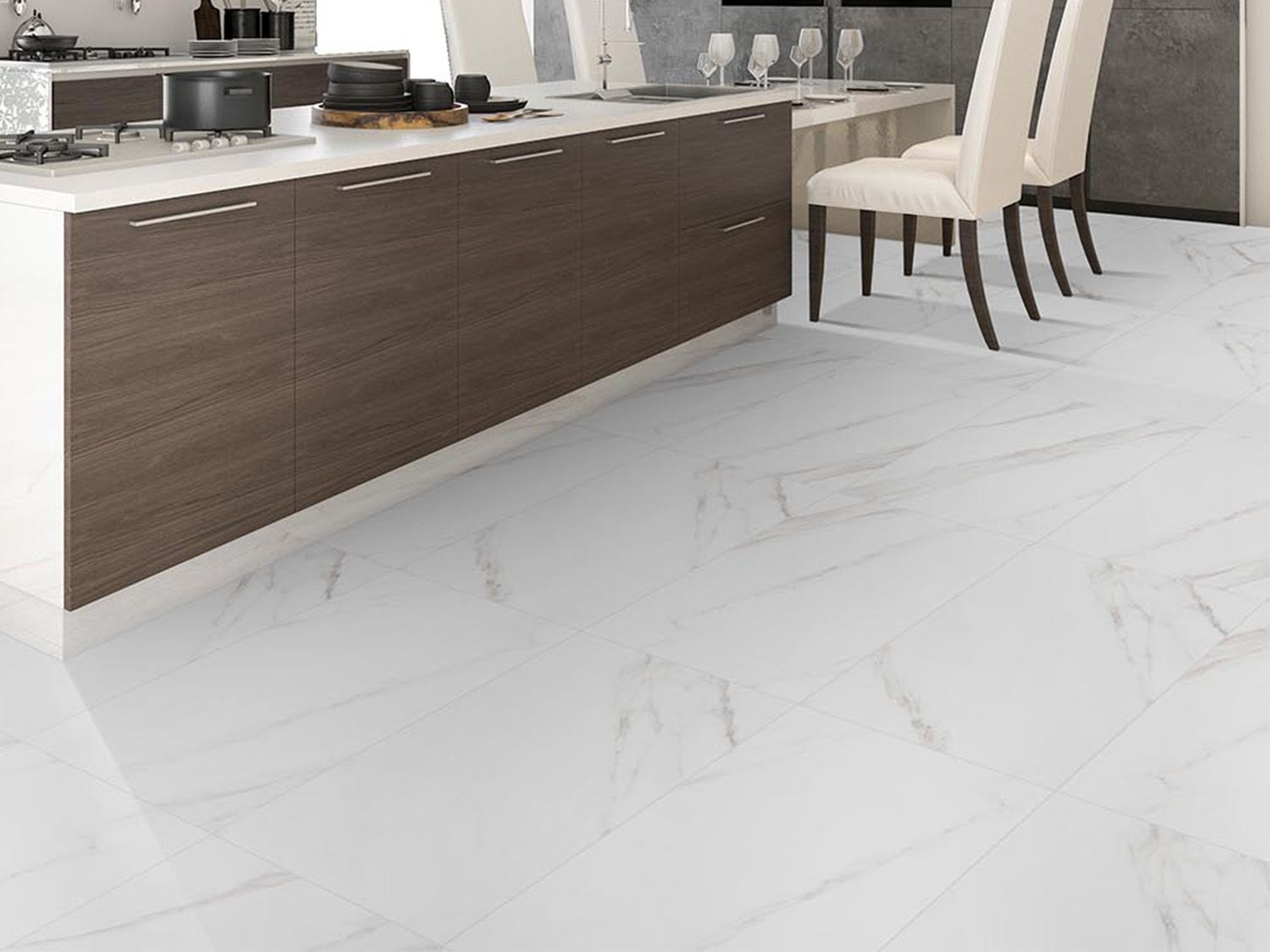 Statuario Satin EcoTec Rectified Shiny Glazed Porcelain Floor Tile - 895 x 445mm