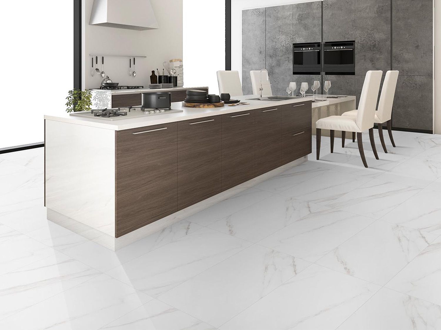 Statuario Satin EcoTec Rectified Shiny Glazed Porcelain Floor Tile - 895 x 445mm