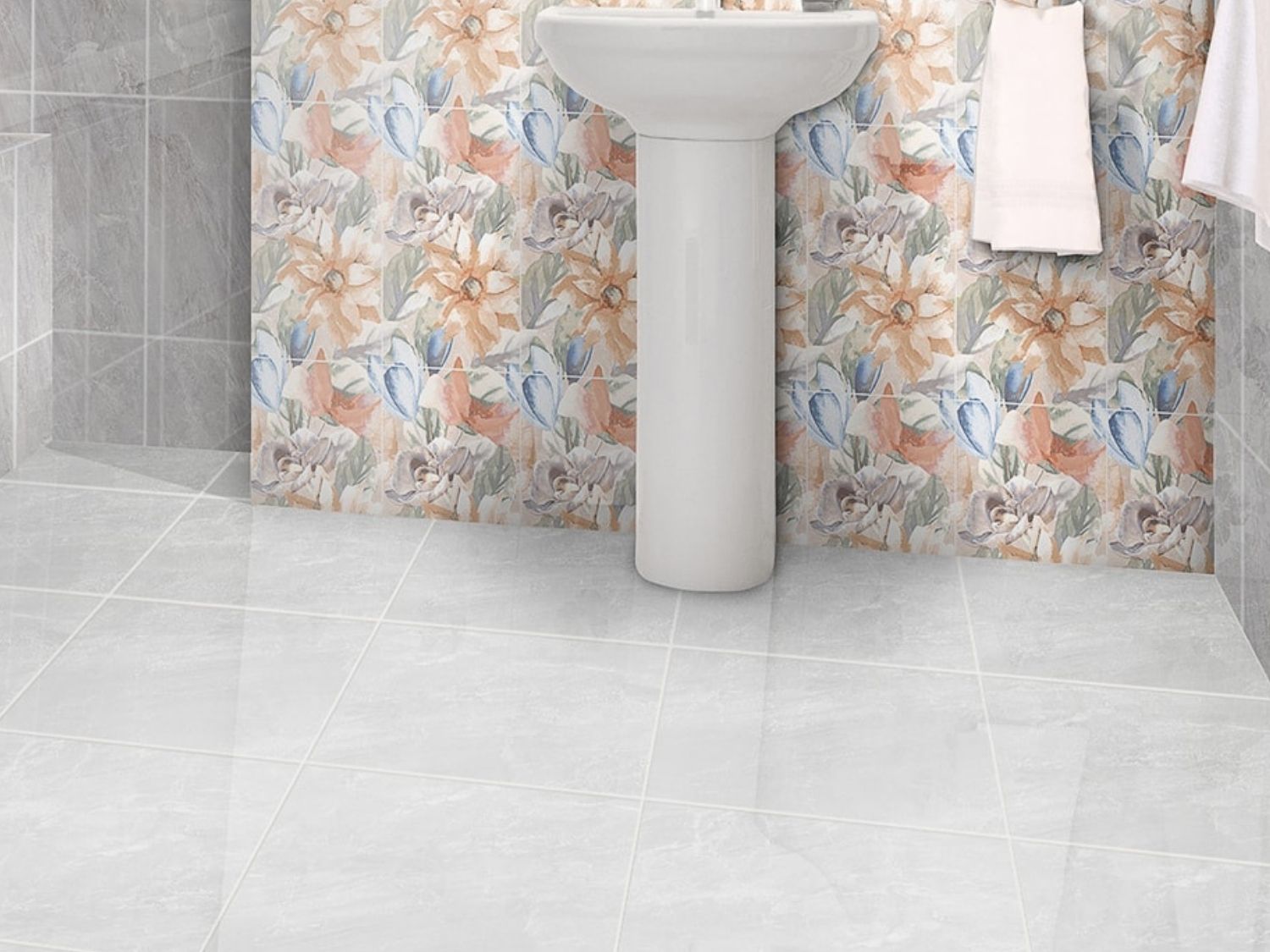 Flores Grey Shiny Ceramic Floor Tile - 430 x 430mm