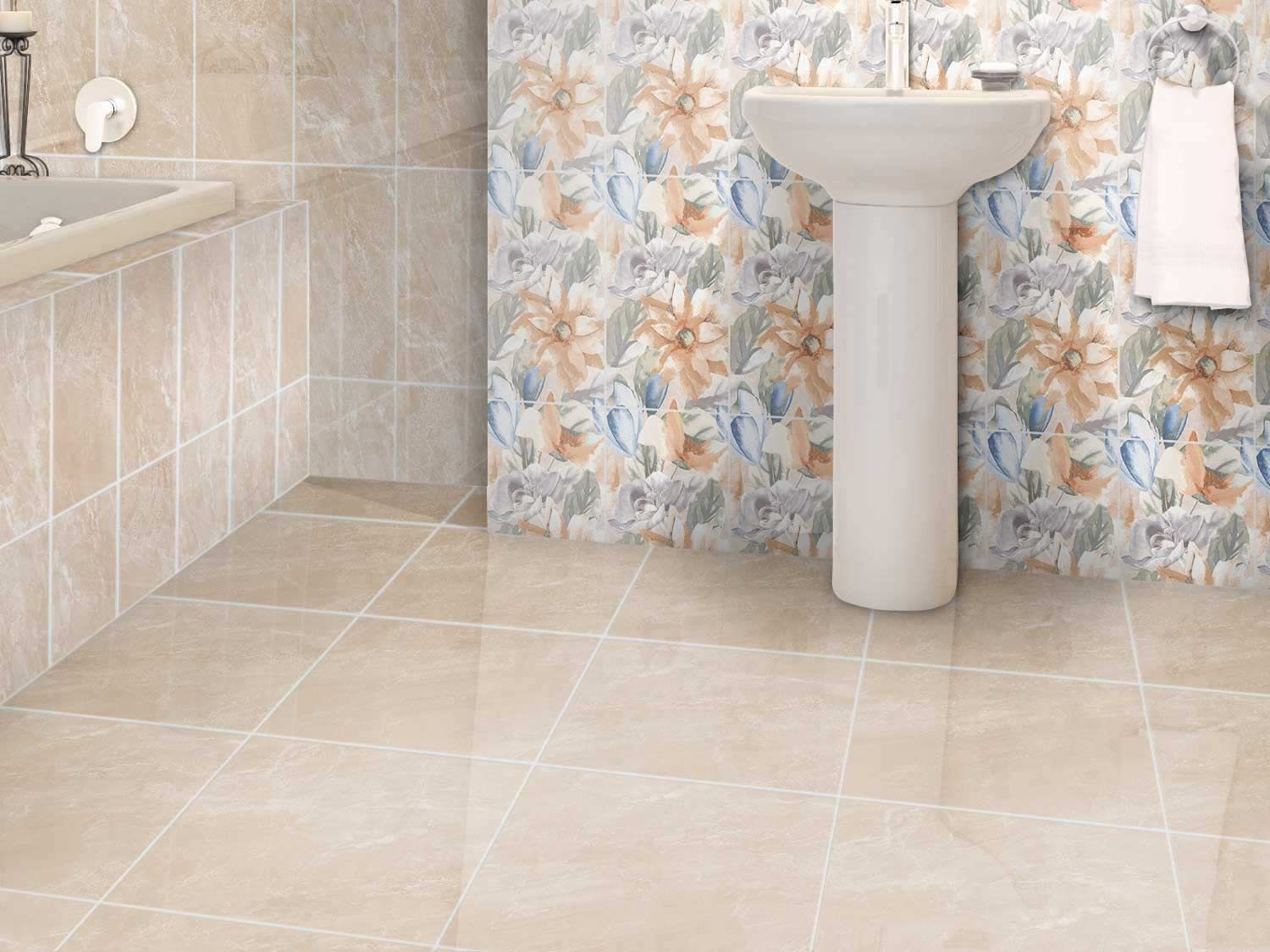 Flores Beige Shiny Ceramic Floor Tile - 430 x 430mm