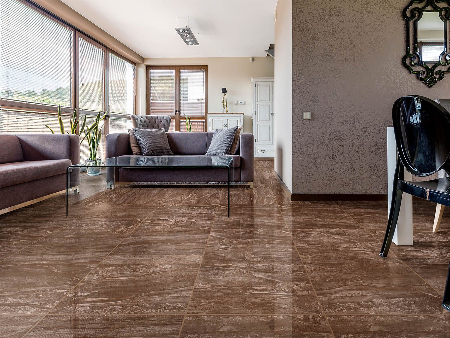 Felix Brown EcoTec Rectified Shiny Hard Body Ceramic Floor Tile - 600 x 600mm