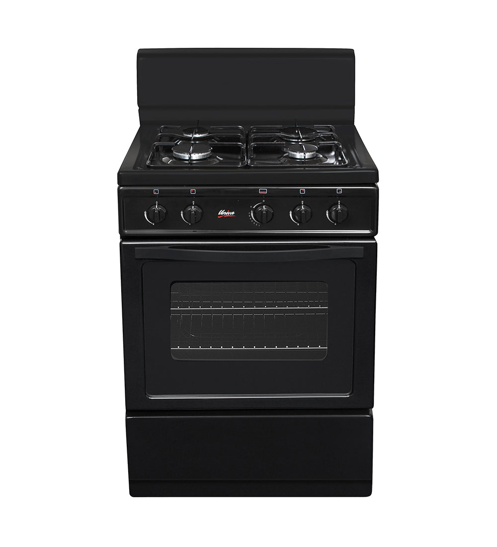 Univa 4 Burner Gas Stove, 90ltr Gas Ove, 4 Burner hob. Black, 600mm