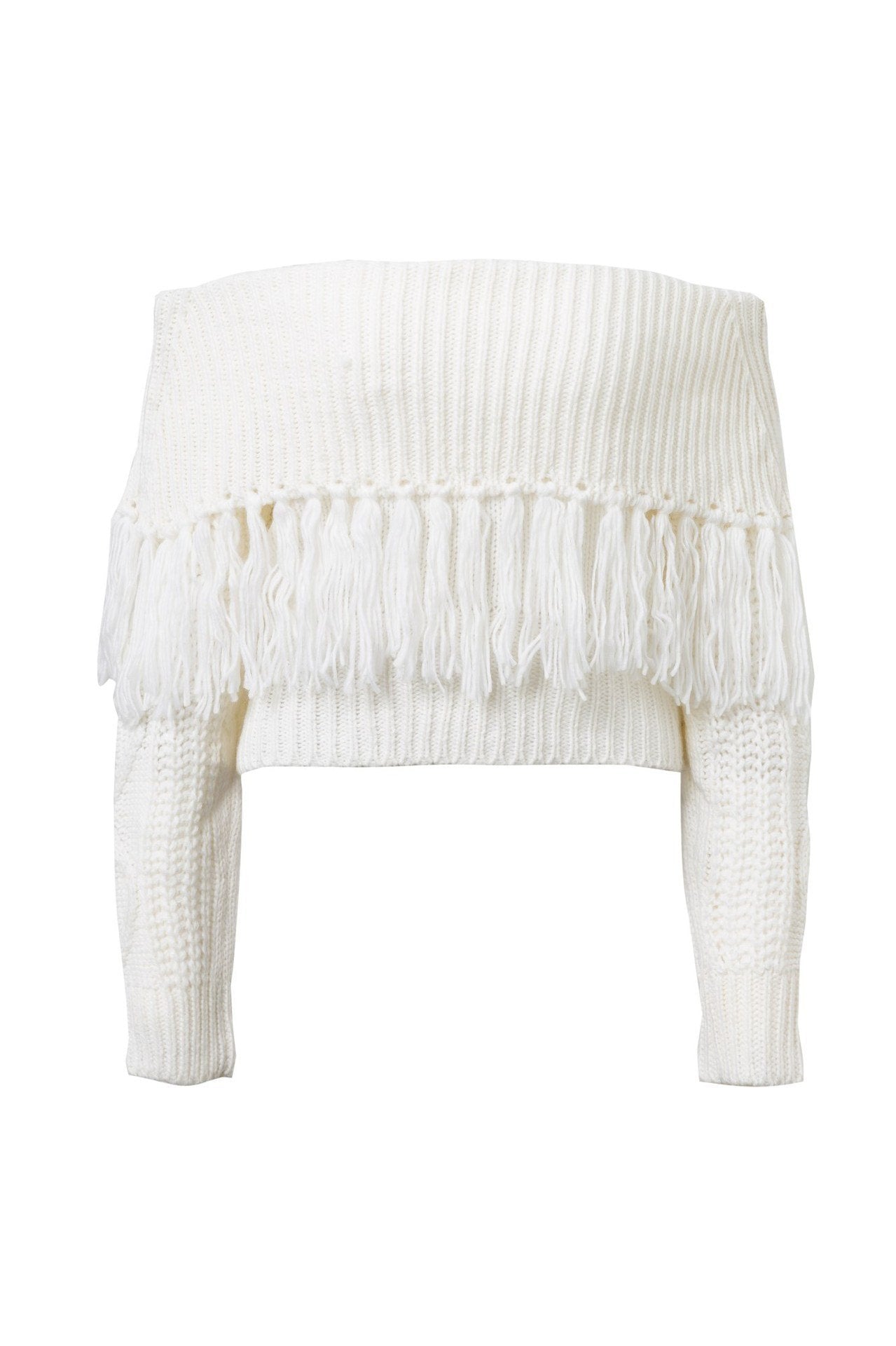 One-shoulder fringed sweater