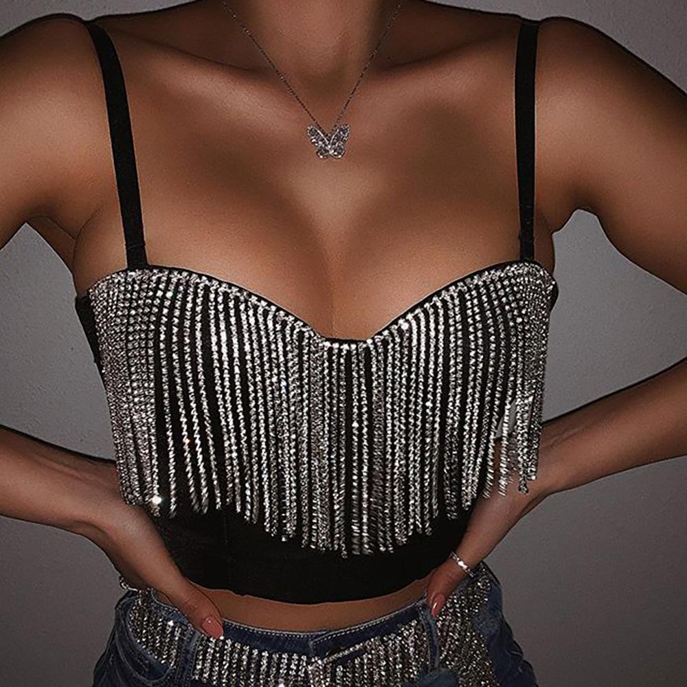 Black Diamond Tassel Crop Top