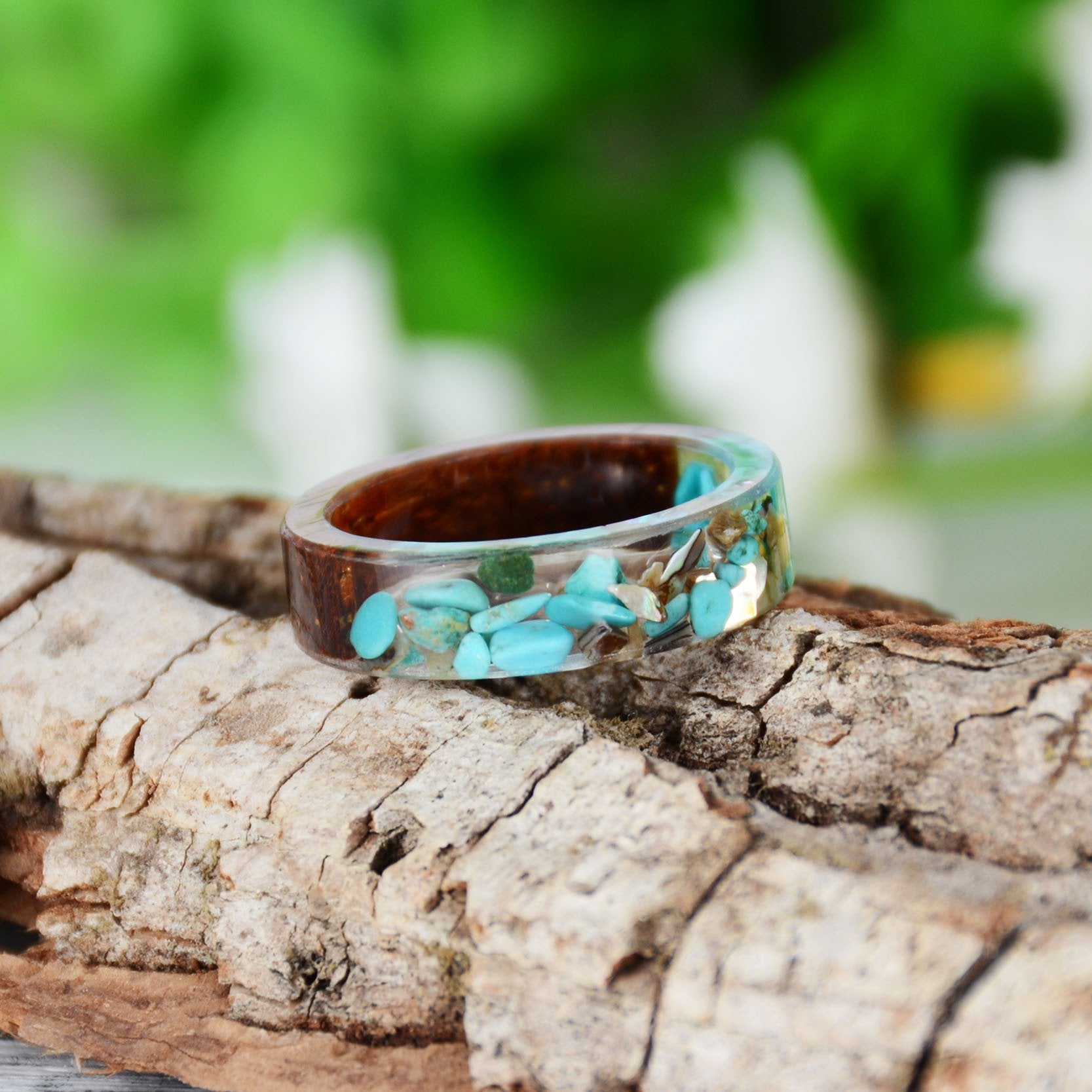 Handmade DIY romantic dry flower Real wood resin ring gold / silver