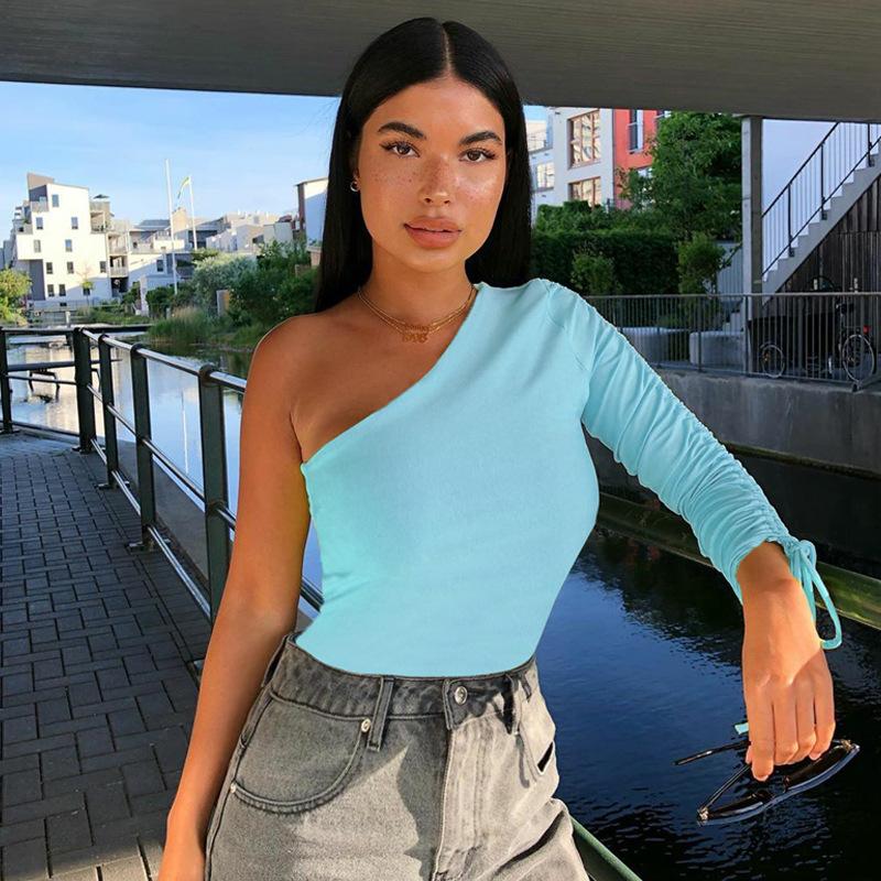 Women Sexy One-shoulder Short Top Blouse