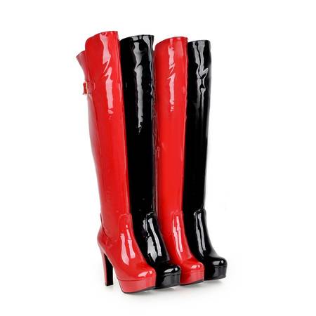 Patent Leather Platform High Heels Zip Knee High Boots
