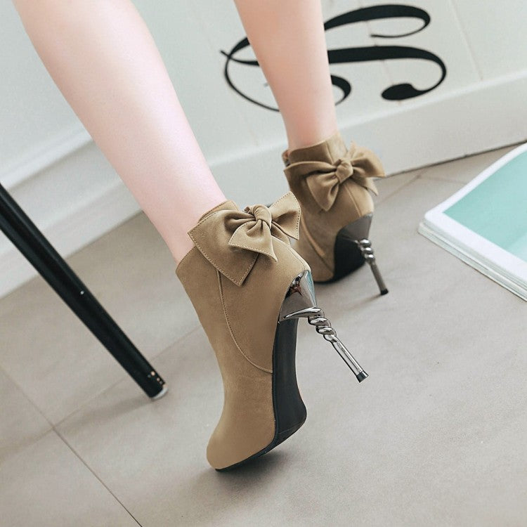 Bowtie Thin High Heels PU Leather Ankle Boots