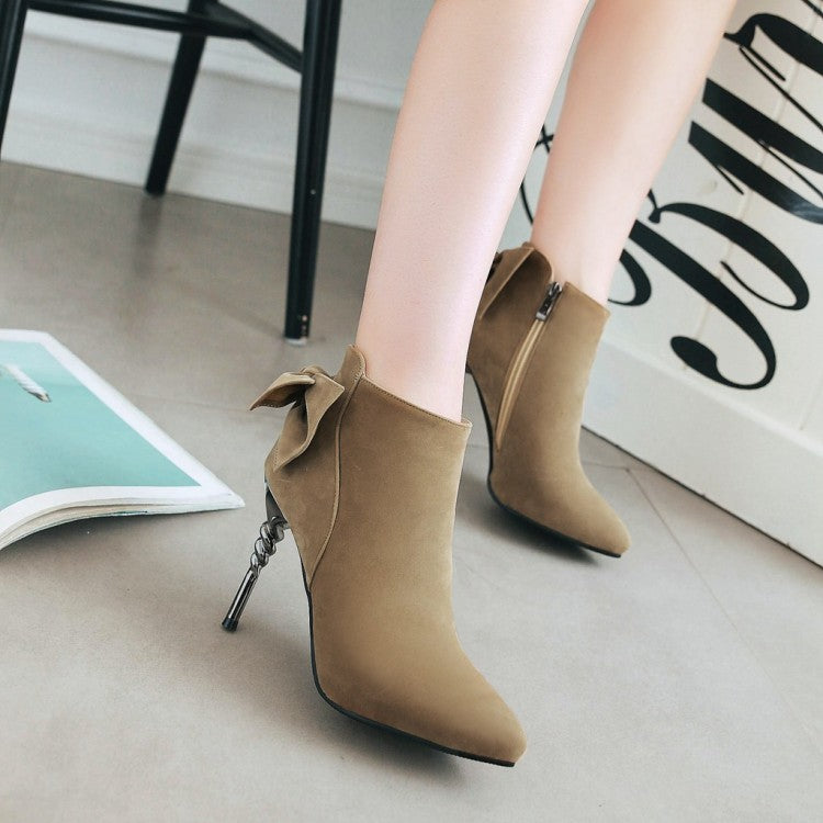 Bowtie Thin High Heels PU Leather Ankle Boots