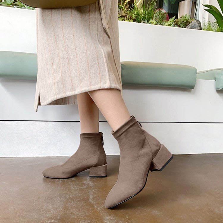 Thick Low Heel Suede Leather Zip Ankle Boots