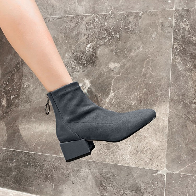 Thick Low Heel Suede Leather Zip Ankle Boots