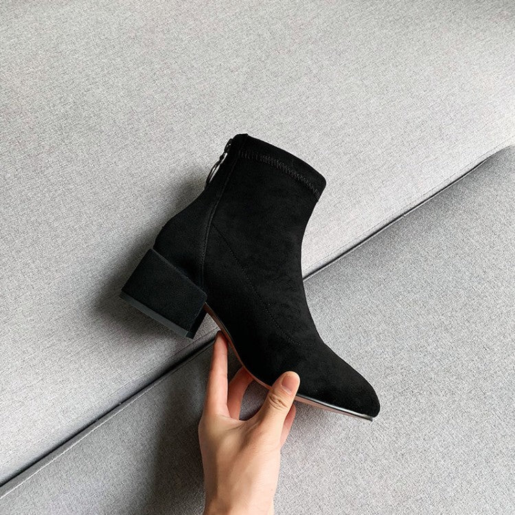 Thick Low Heel Suede Leather Zip Ankle Boots