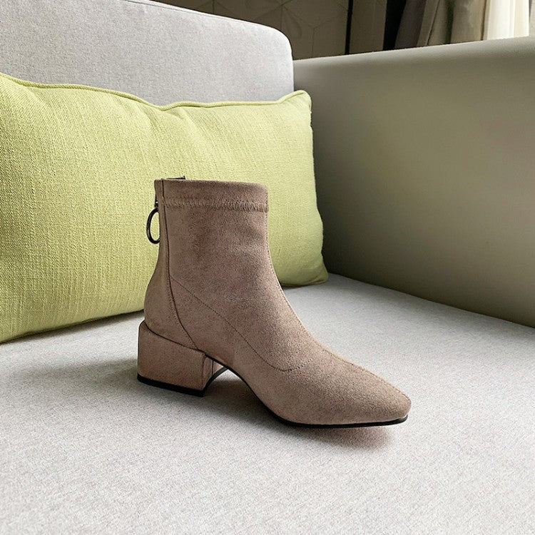 Thick Low Heel Suede Leather Zip Ankle Boots