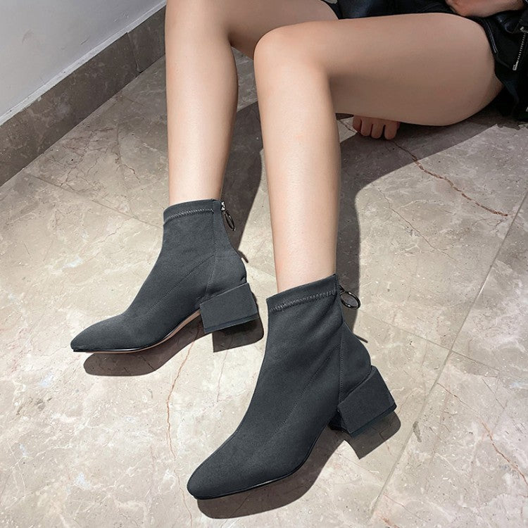 Thick Low Heel Suede Leather Zip Ankle Boots